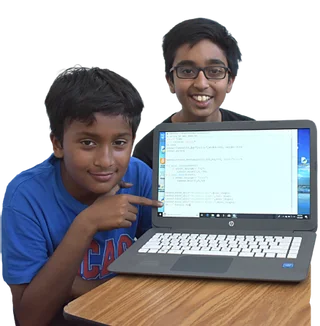 Boys showing their code on a laptop