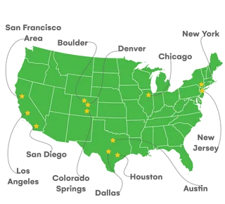 Map of the US showing states where KidzToPros has presence