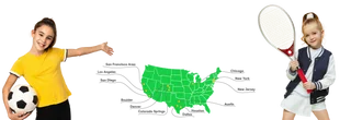 Map of the US showing states where KidzToPros has presence